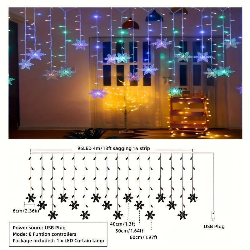 String Lights Snowflake Design USB Powered 13.1 Ft