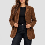 Suede Jacket Notched Lapel Side Pockets