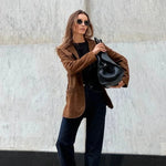 Suede Jacket Notched Lapel Side Pockets