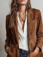 Suede Jacket Sustainable Suede Vintage Style Contrast Stitching
