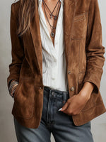 Suede Jacket Sustainable Suede Vintage Style Contrast Stitching