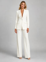 Suit Set Fitted Blazer Wide-Leg Trousers Lightweight Polyester Blend