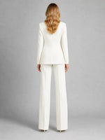 Suit Set Fitted Blazer Wide-Leg Trousers Lightweight Polyester Blend