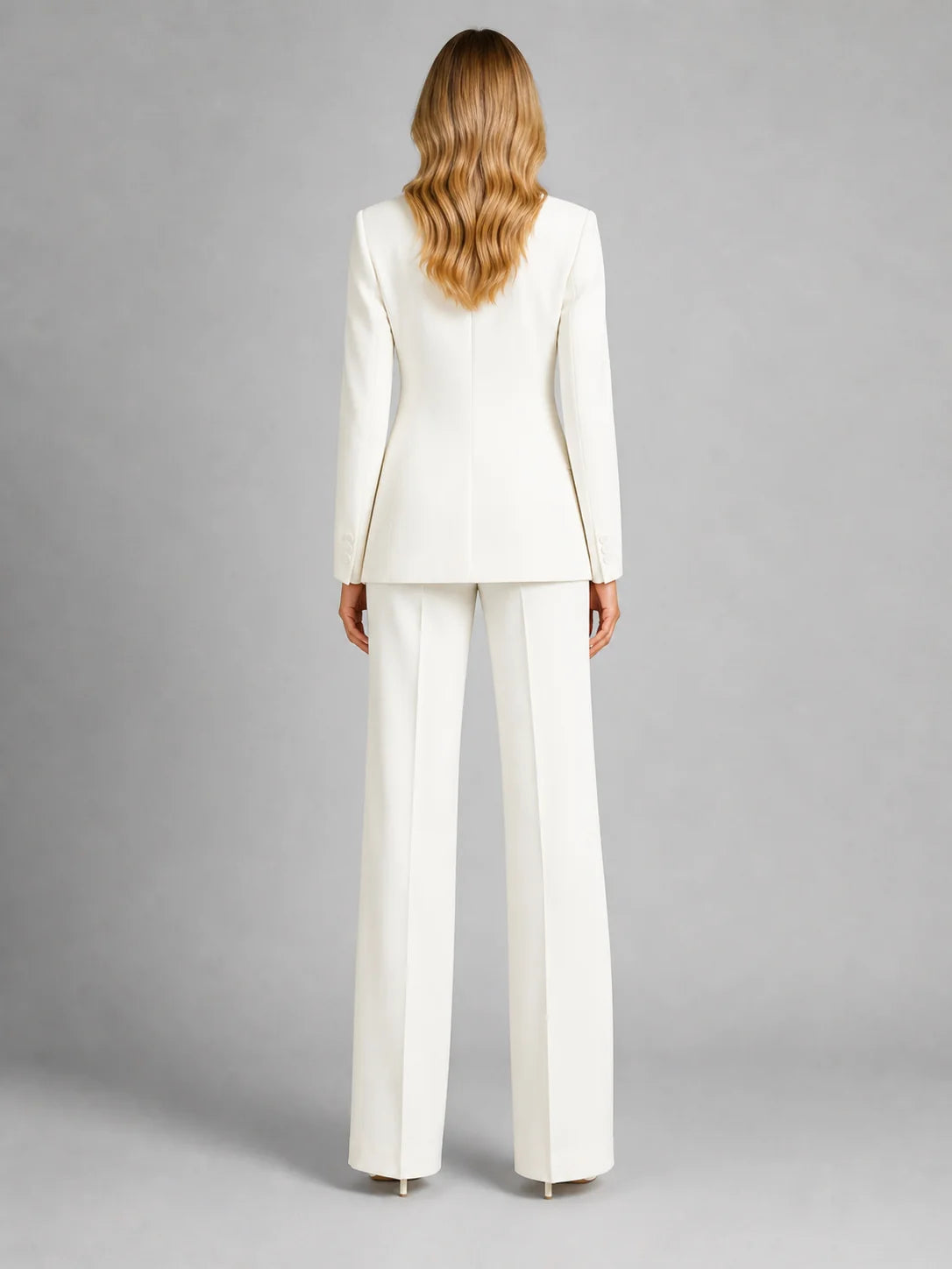 Suit Set Fitted Blazer Wide-Leg Trousers Lightweight Polyester Blend