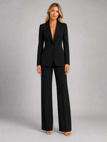 Suit Set Fitted Blazer Wide-Leg Trousers Lightweight Polyester Blend