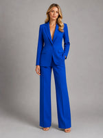 Suit Set Fitted Blazer Wide-Leg Trousers Lightweight Polyester Blend
