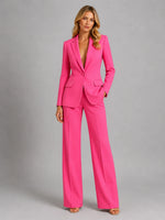Suit Set Fitted Blazer Wide-Leg Trousers Lightweight Polyester Blend