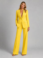 Suit Set Fitted Blazer Wide-Leg Trousers Lightweight Polyester Blend