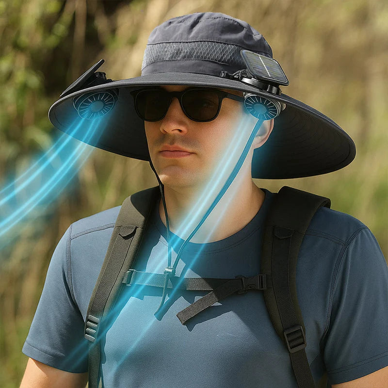 Sun Hat Solar-Powered Dual Fans UPF Sun Protection