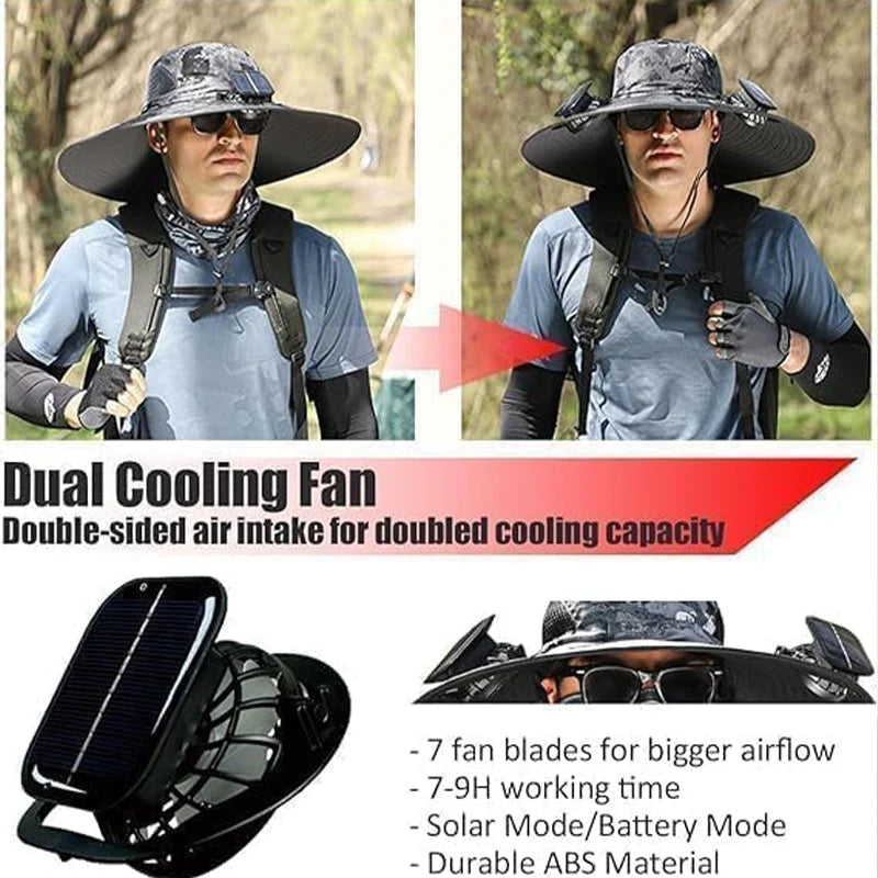 Sun Hat Solar-Powered Dual Fans UPF Sun Protection