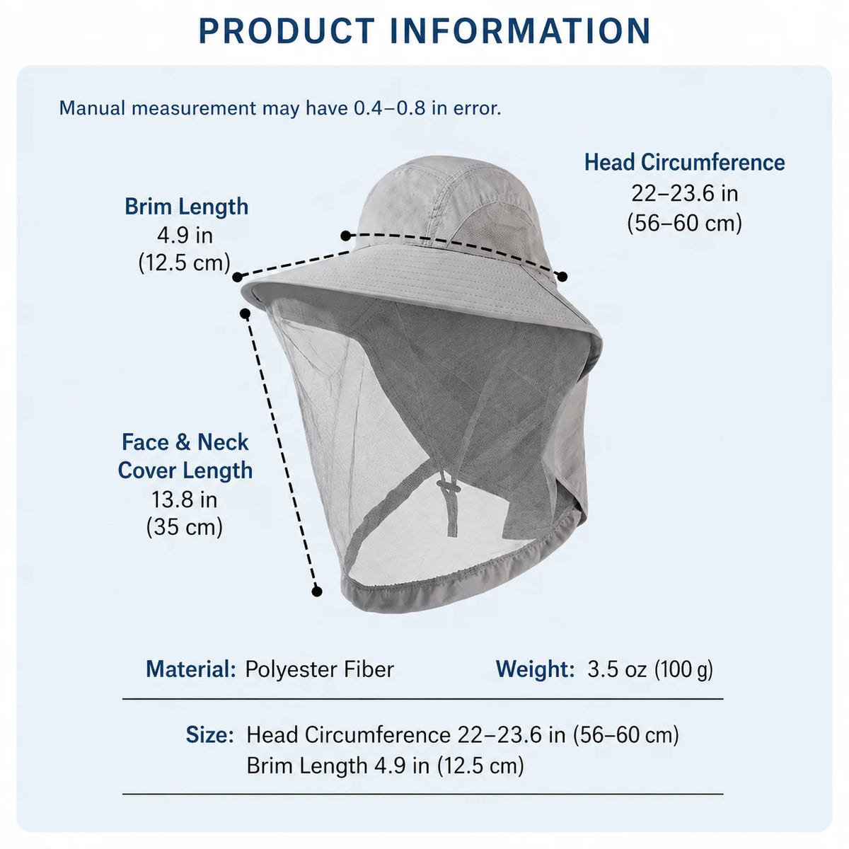 Sun Hat Wide Brim Breathable Mesh Face Cover