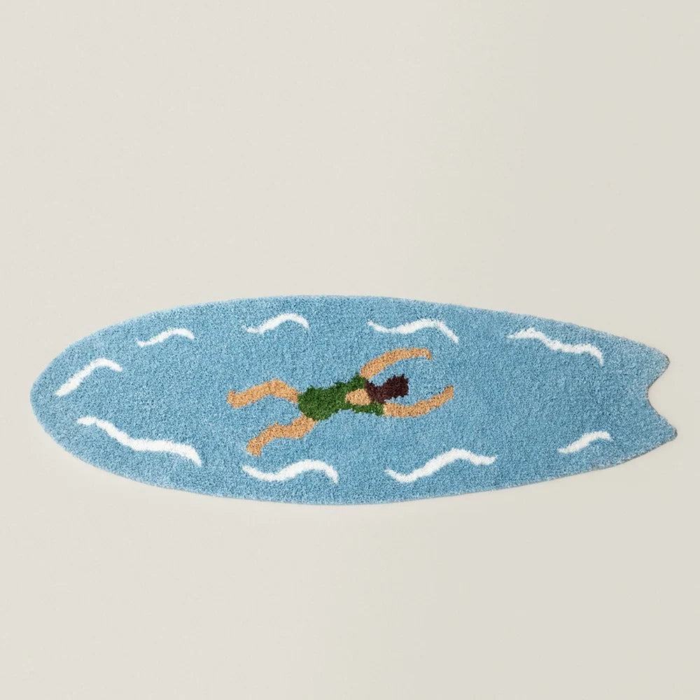 Surfboard Rug Shag Pile Striped Coastal Design