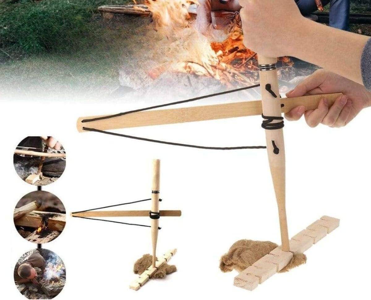 Survival Fire Starter Wood Hand-Drill Compact & Portable
