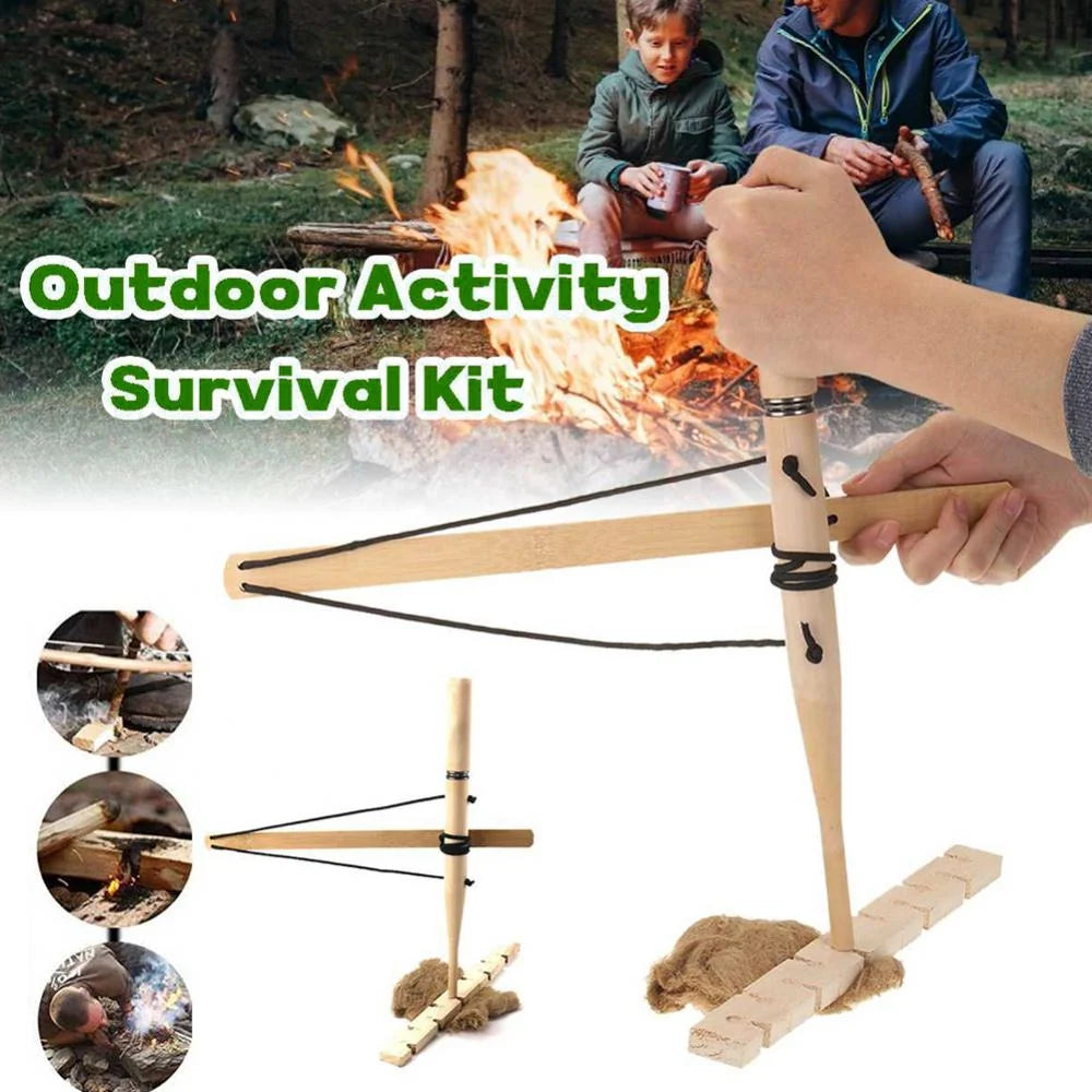 Survival Fire Starter Wood Hand-Drill Compact & Portable
