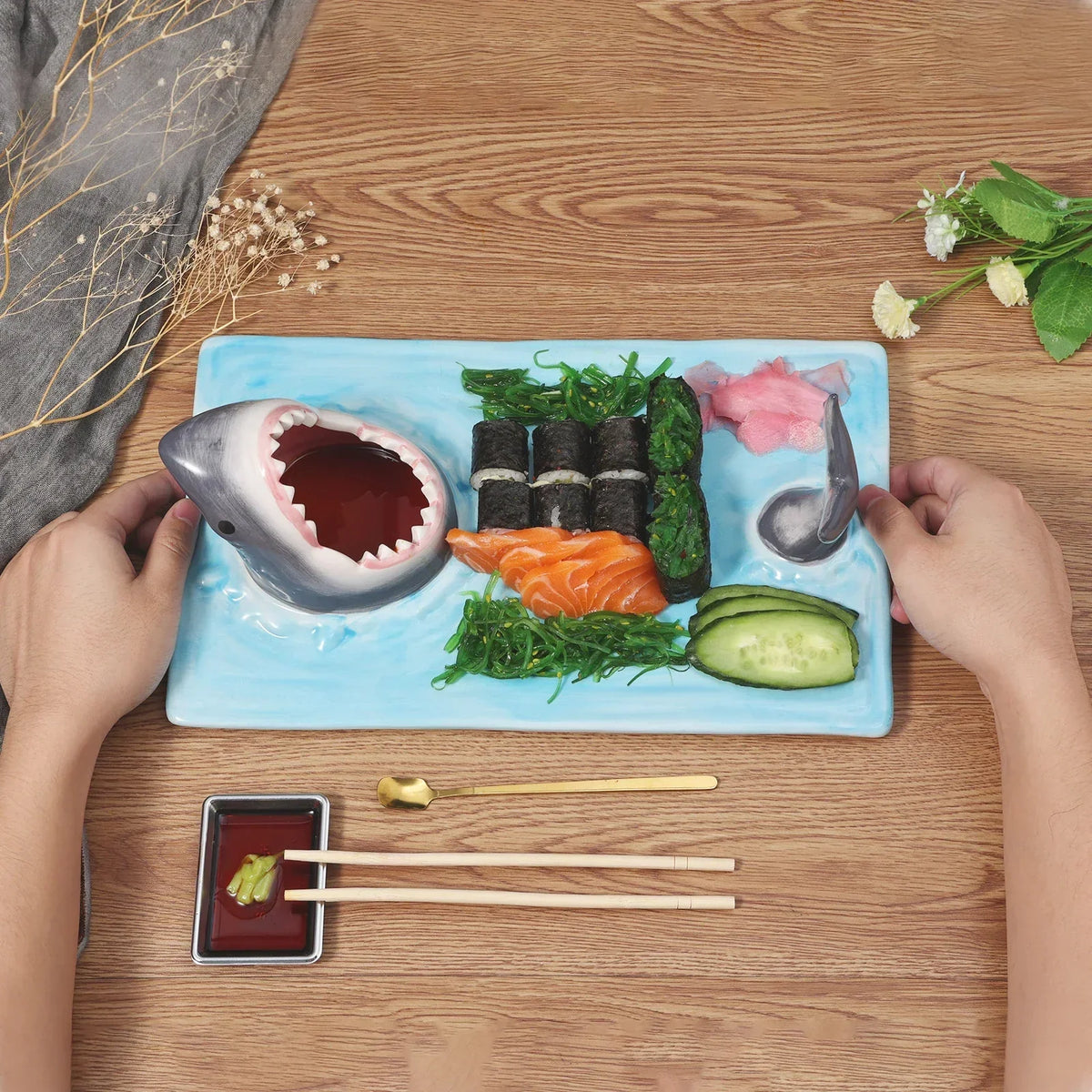 Sushi Plate Shark Design Ceramic & Dishwasher Safe