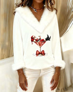 Sweater Christmas Print Plush Long Sleeve Relaxed Fit