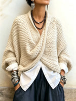 Sweater Chunky Knit Crossover V-Neck Batwing Sleeves
