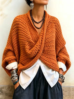 Sweater Chunky Knit Crossover V-Neck Batwing Sleeves