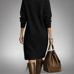 Sweater Dress Oversized Midi Dense Knit Mock Neck & Button Placket