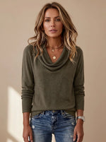 Sweater Knit Draped Cowl Neck Long Sleeve