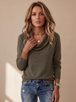 Sweater Knit Draped Cowl Neck Long Sleeve
