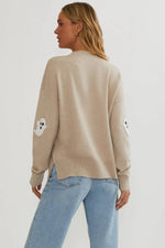 Sweater Lightweight Knit Textured Ghost Appliqués Relaxed Fit