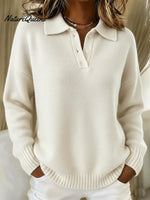 Sweater Long Sleeve Polo Collar Stretch Cotton Blend