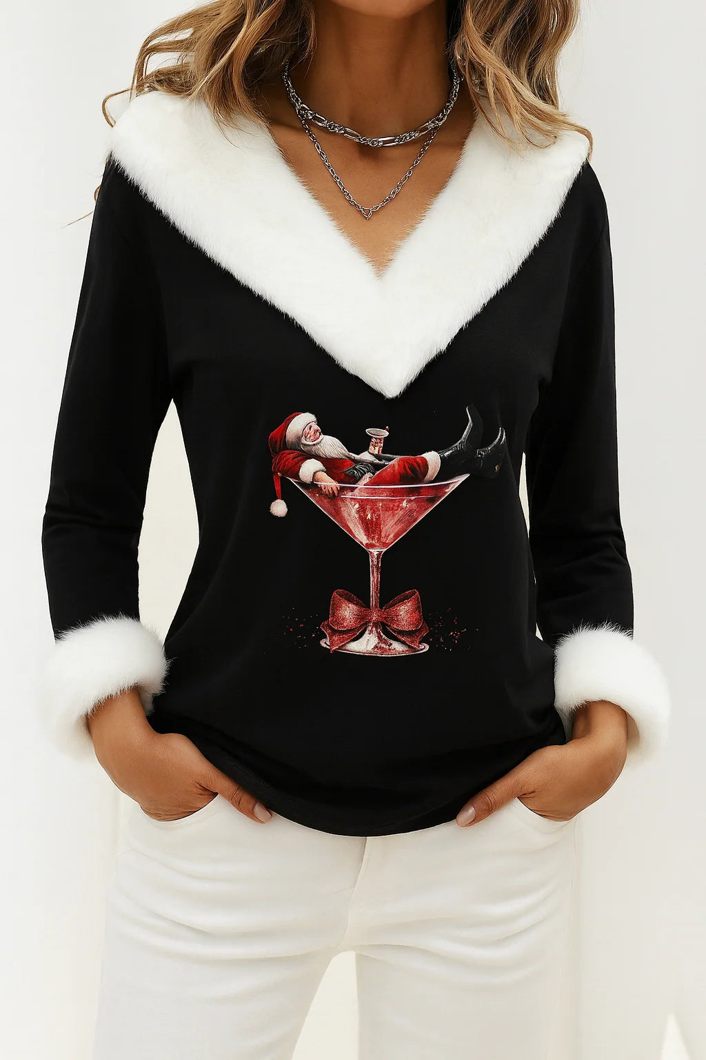 Sweater Plush Christmas Motif Relaxed Fit