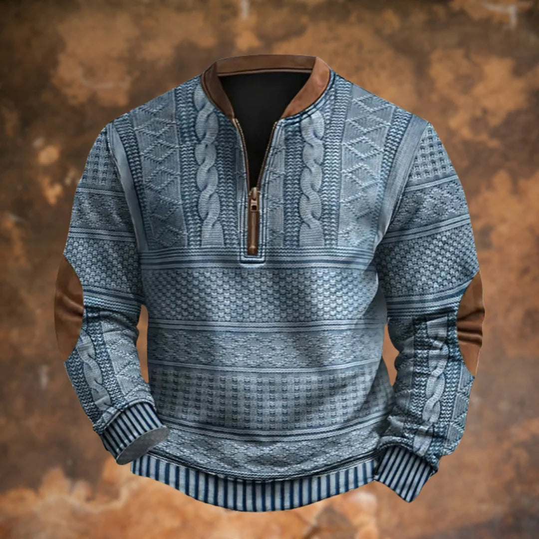 Sweater Quarter-Zip Stand-Up Collar Elbow Patches