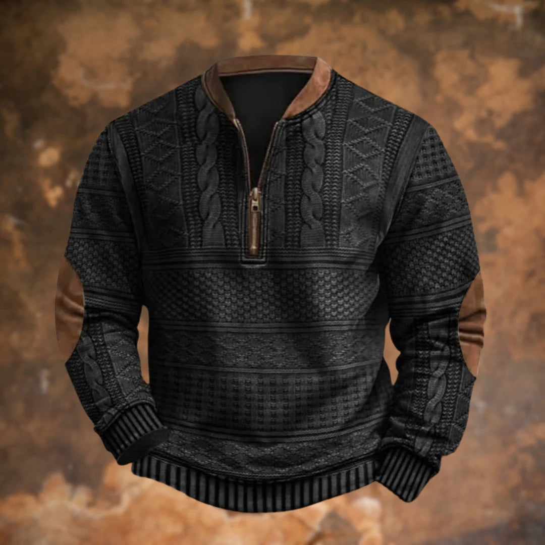 Sweater Quarter-Zip Stand-Up Collar Elbow Patches