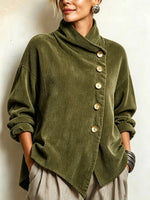 Sweater Ribbed Texture Relaxed Fit Decorative Buttons