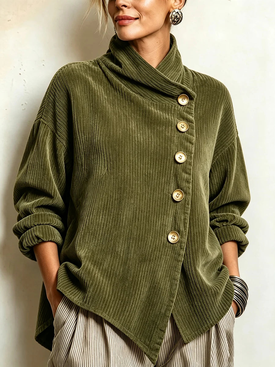Sweater Ribbed Texture Relaxed Fit Decorative Buttons