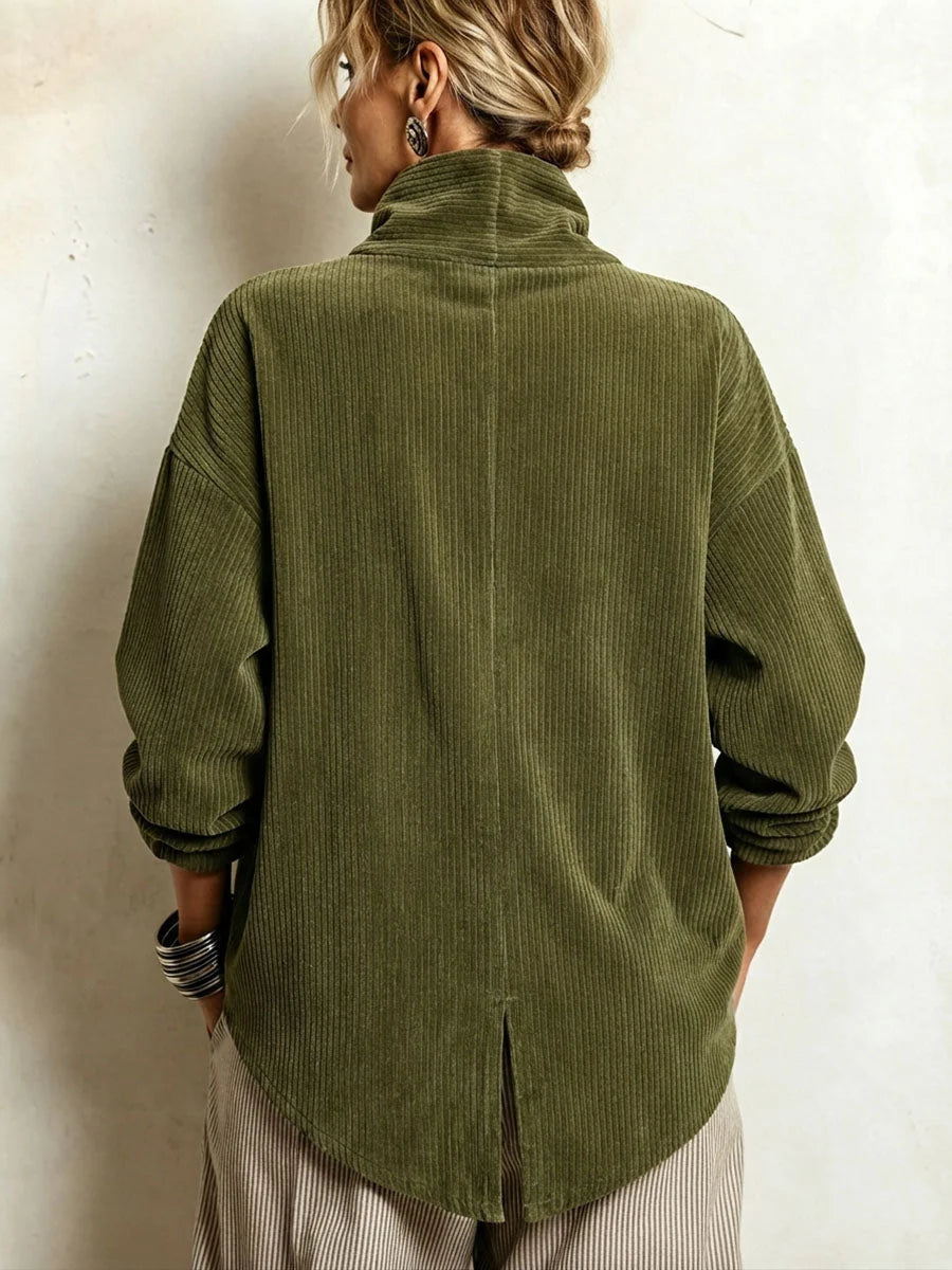 Sweater Ribbed Texture Relaxed Fit Decorative Buttons