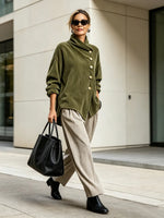 Sweater Ribbed Texture Relaxed Fit Decorative Buttons