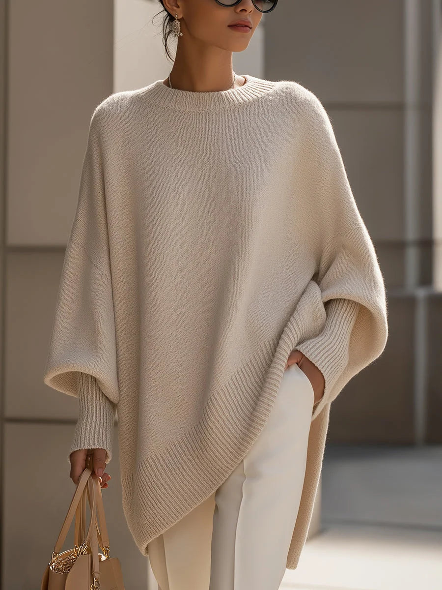 Sweater Women's Oversized Batwing Sleeves Asymmetric Hem
