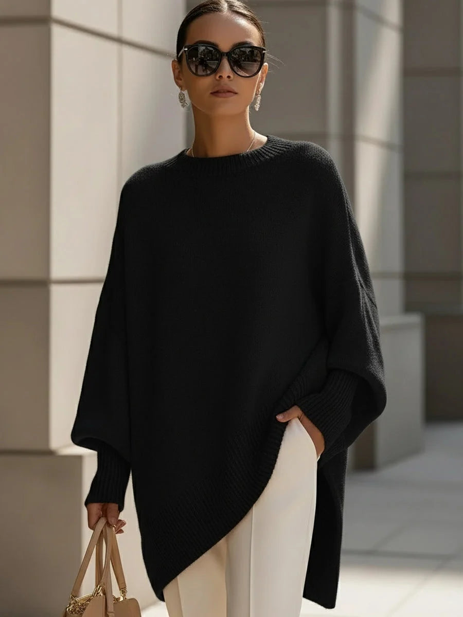 Sweater Women's Oversized Batwing Sleeves Asymmetric Hem