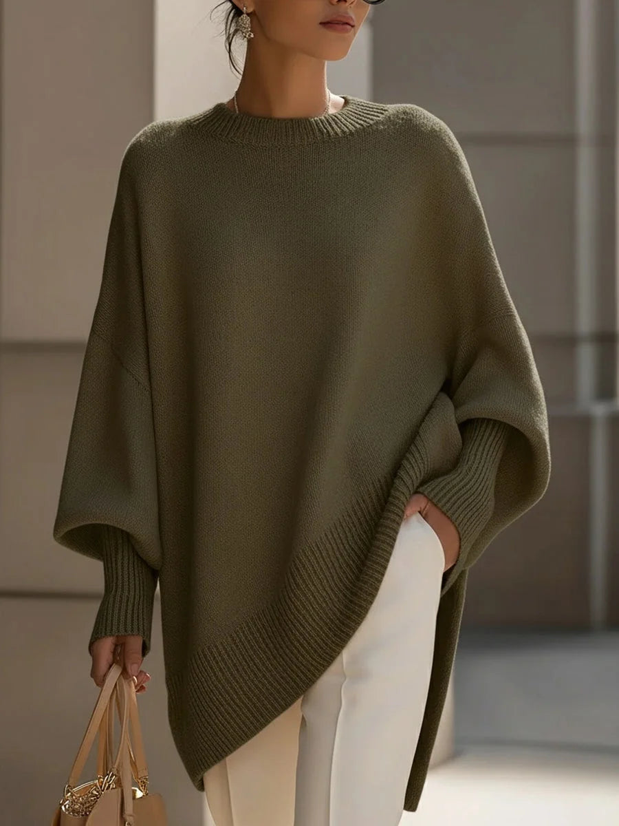 Sweater Women's Oversized Batwing Sleeves Asymmetric Hem