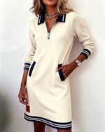 Sweatshirt Dress Quarter-Zip Polo Collar Front Pockets