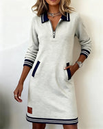Sweatshirt Dress Quarter-Zip Polo Collar Front Pockets