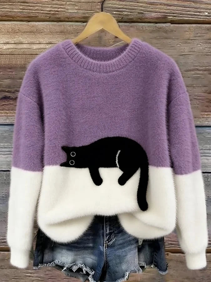 Sweatshirt Oversized Soft Cat Motif