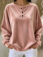 Sweatshirt Velour Oversized Henley Button Placket