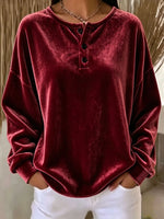 Sweatshirt Velour Oversized Henley Button Placket