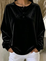 Sweatshirt Velour Oversized Henley Button Placket