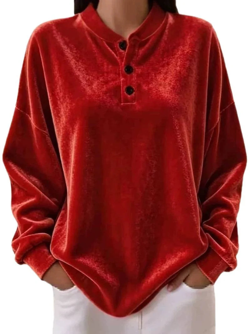 Sweatshirt Velour Oversized Henley Button Placket