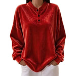Sweatshirt Velour Oversized Henley Button Placket