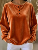 Sweatshirt Velour Oversized Henley Button Placket