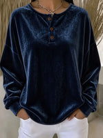 Sweatshirt Velour Oversized Henley Button Placket