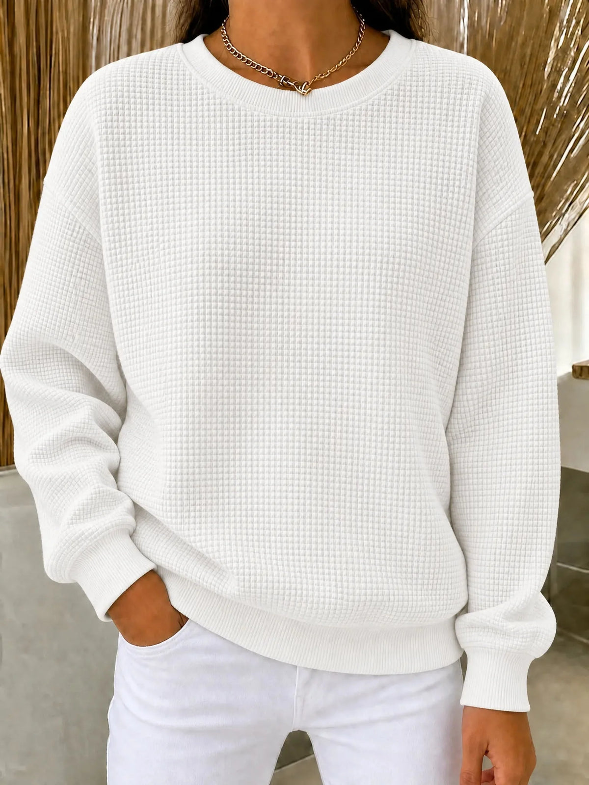 Sweatshirt Waffle Knit Quarter-Zip Relaxed Fit
