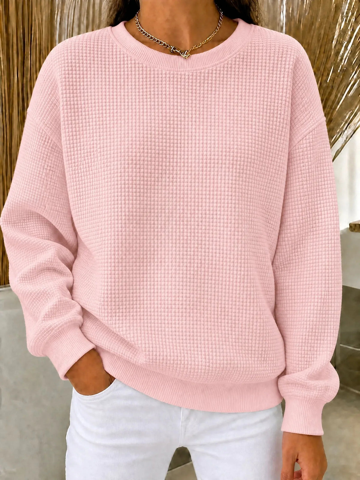 Sweatshirt Waffle Knit Quarter-Zip Relaxed Fit