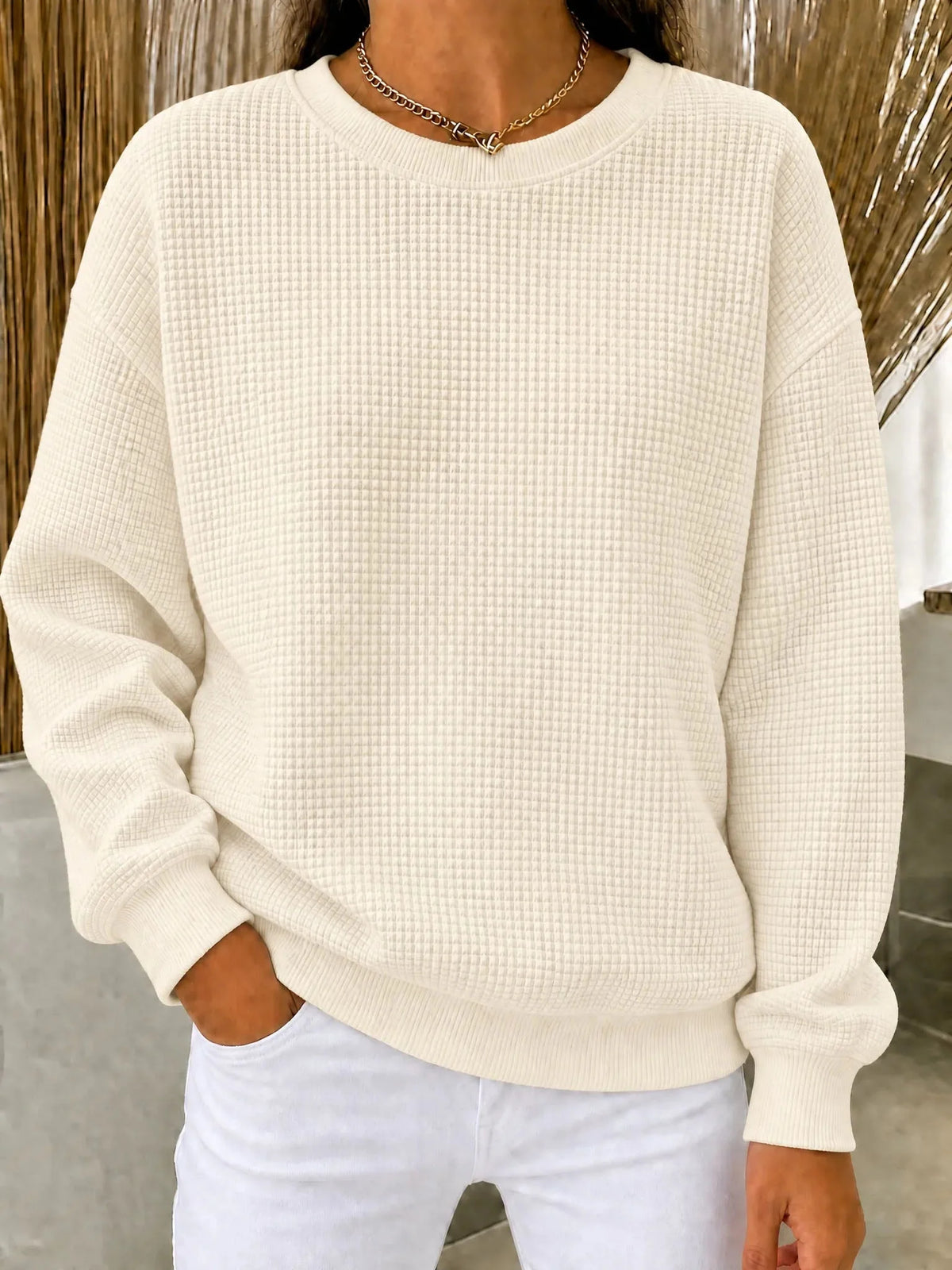 Sweatshirt Waffle Knit Quarter-Zip Relaxed Fit
